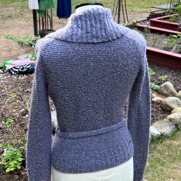 Lucky Brand Wool Blend Ruffle Cardigan Sweater Purple with Belt Women’s Small - Picture 5 of 6